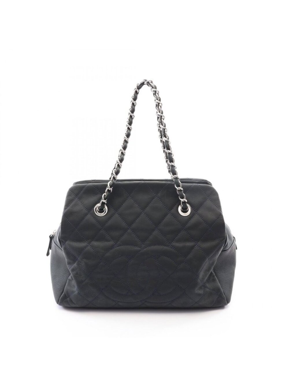 Chanel Tote Bag Quilted Black Leather CC Logo Chain